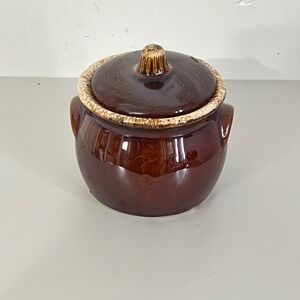 Hull Pottery Bean Pot Vintage Small Brown Drip Glaze Stoneware USA 4.5 Inch